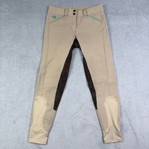 Piper by SmartPak Women Tan Brown Full Seat Equestrian Riding Breeches 24R Teal